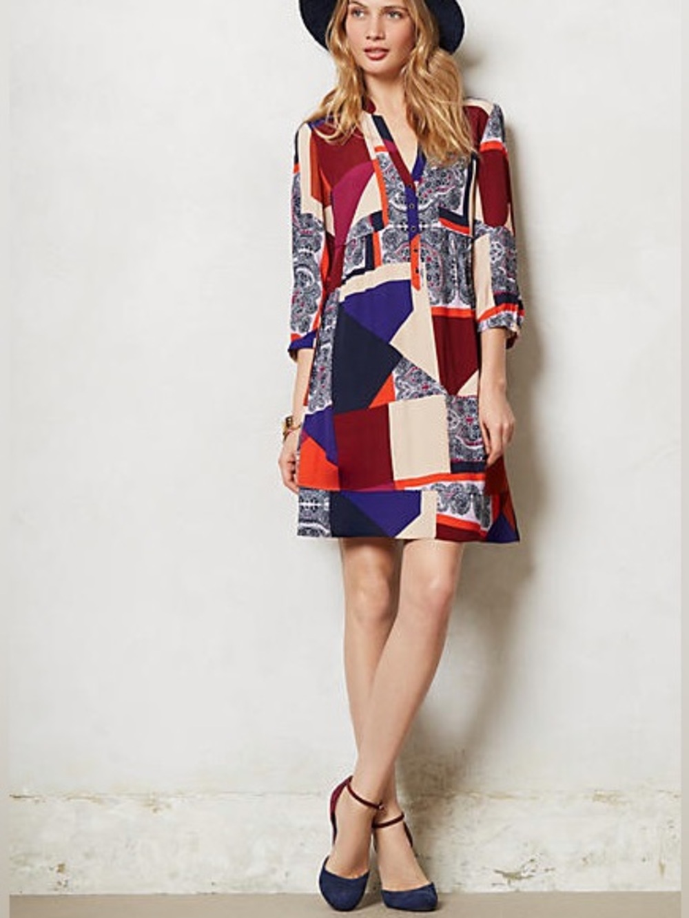 Maeve Anthropologie Taryn Paisley Patchwork Crepe Shift Dress SZ 2
